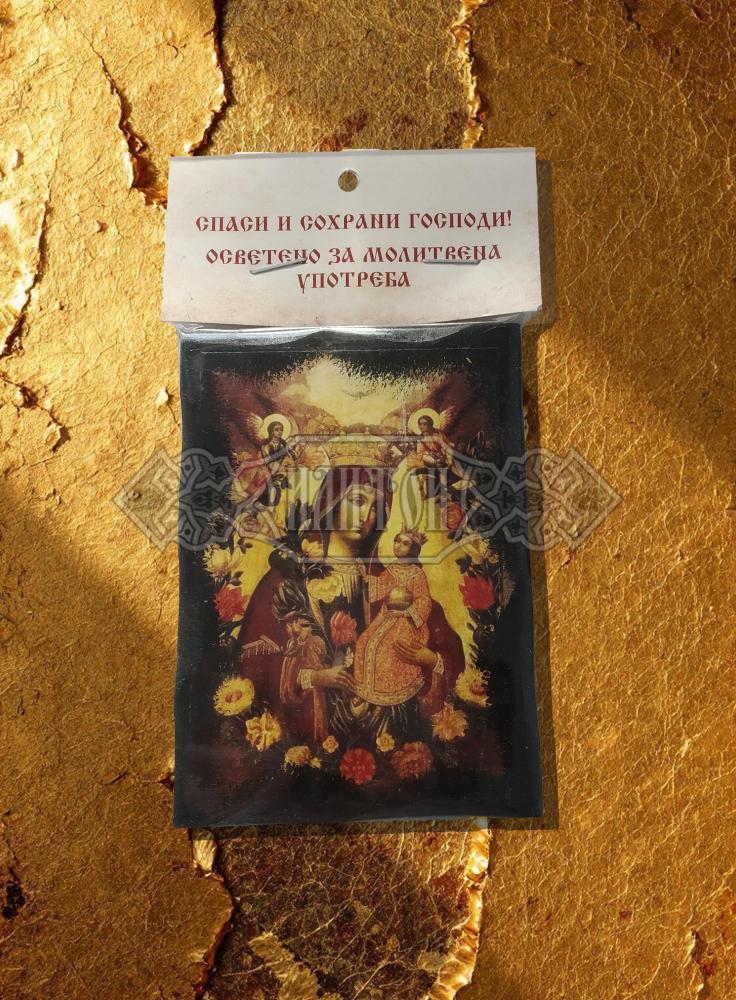 Икона „Света Богородица Неувяхващ цвят“, златен фон. Троицко - Серафимовски скить